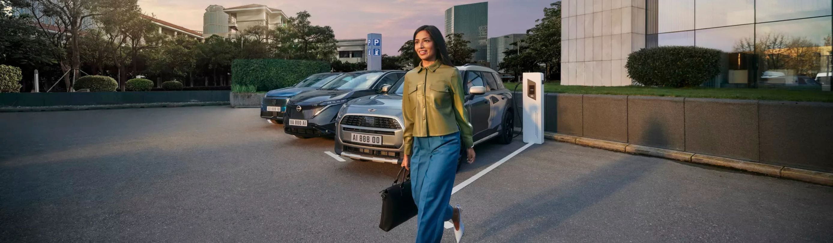 Woman walking on parking lot